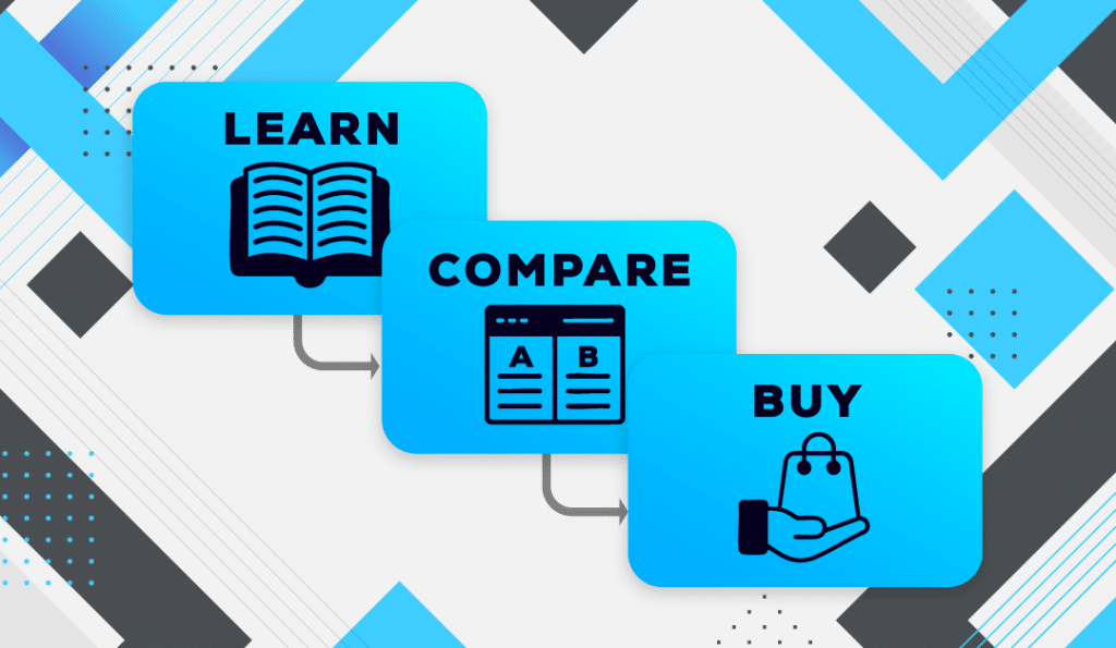 Learn, compare, buy process illustration